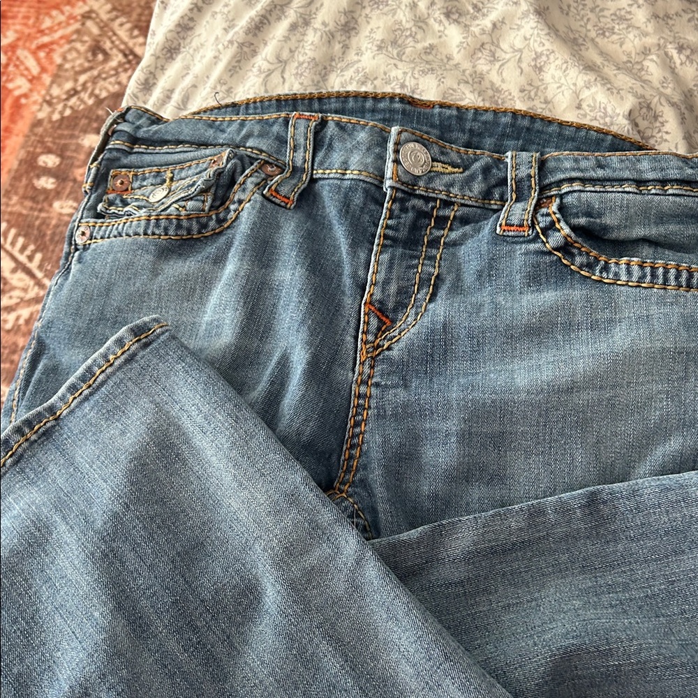 True Religion Blue Denim Jeans with Contrast Stitching Ankle/cropped - Picture 5 of 8